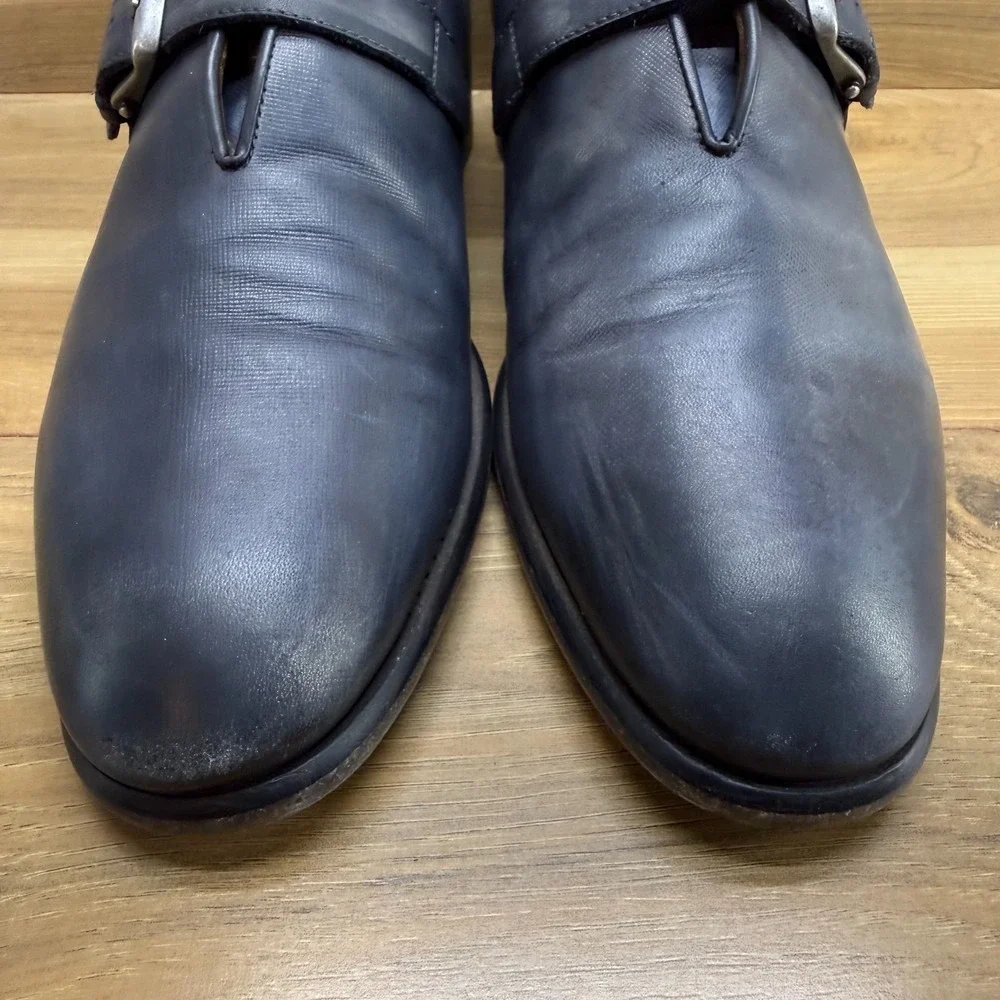John Varvatos Monk Strap Dress Shoes Mens 10 Gray Blue Leather Italy